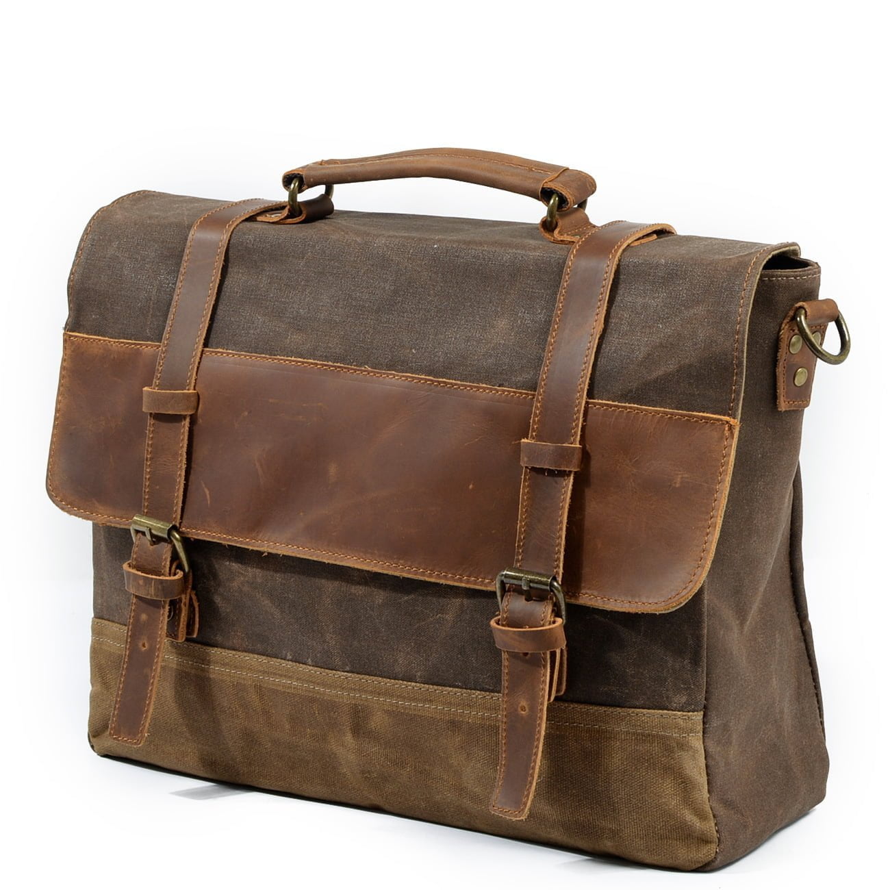 Leather And Waterproof Canvas Men's Briefcase - Image 8