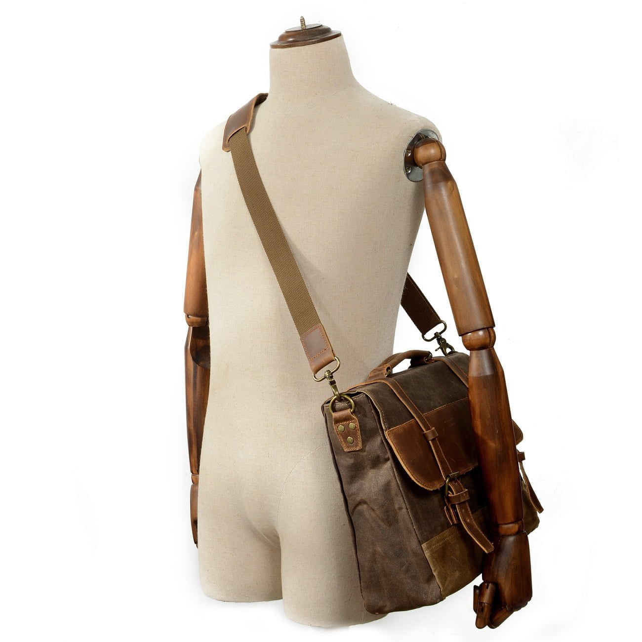 Leather And Waterproof Canvas Men's Briefcase - Image 3