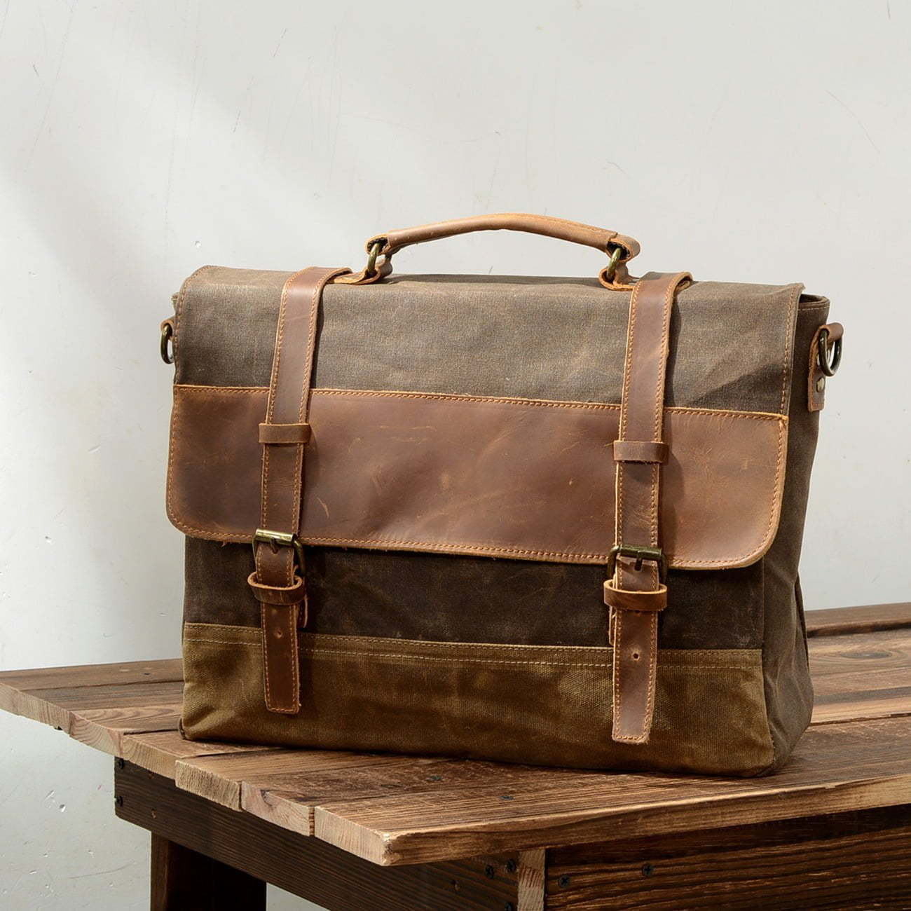 Leather And Waterproof Canvas Men's Briefcase - Image 5
