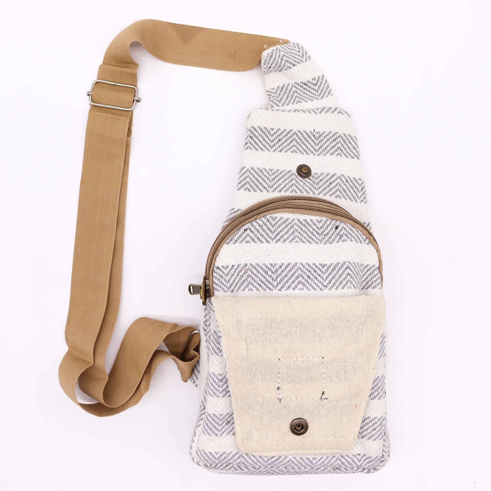 Cross-Body Bag Natural Cotton - Grey & White - Image 3