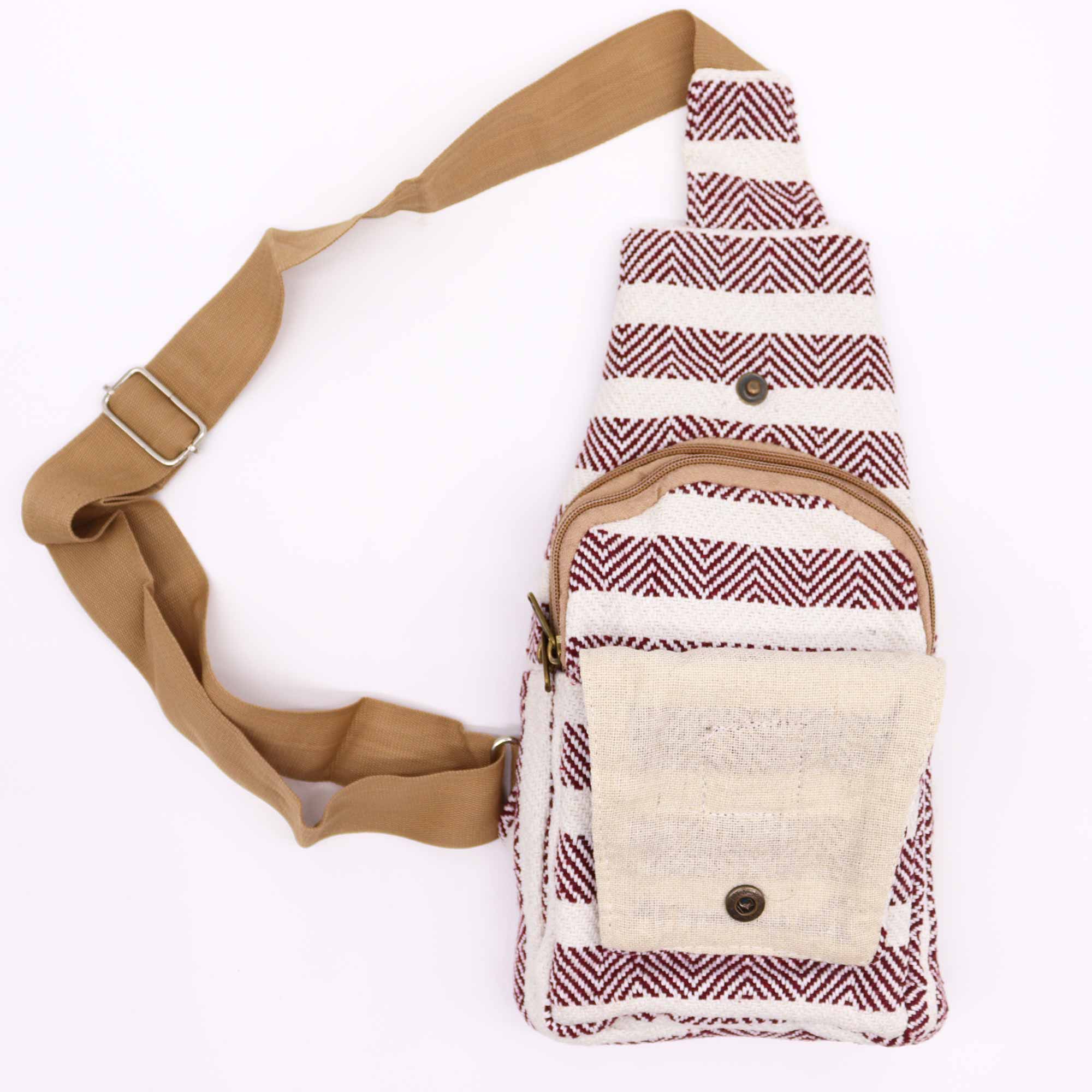 Cross-Body Bag Natural Cotton - Burgundy & White - Image 2