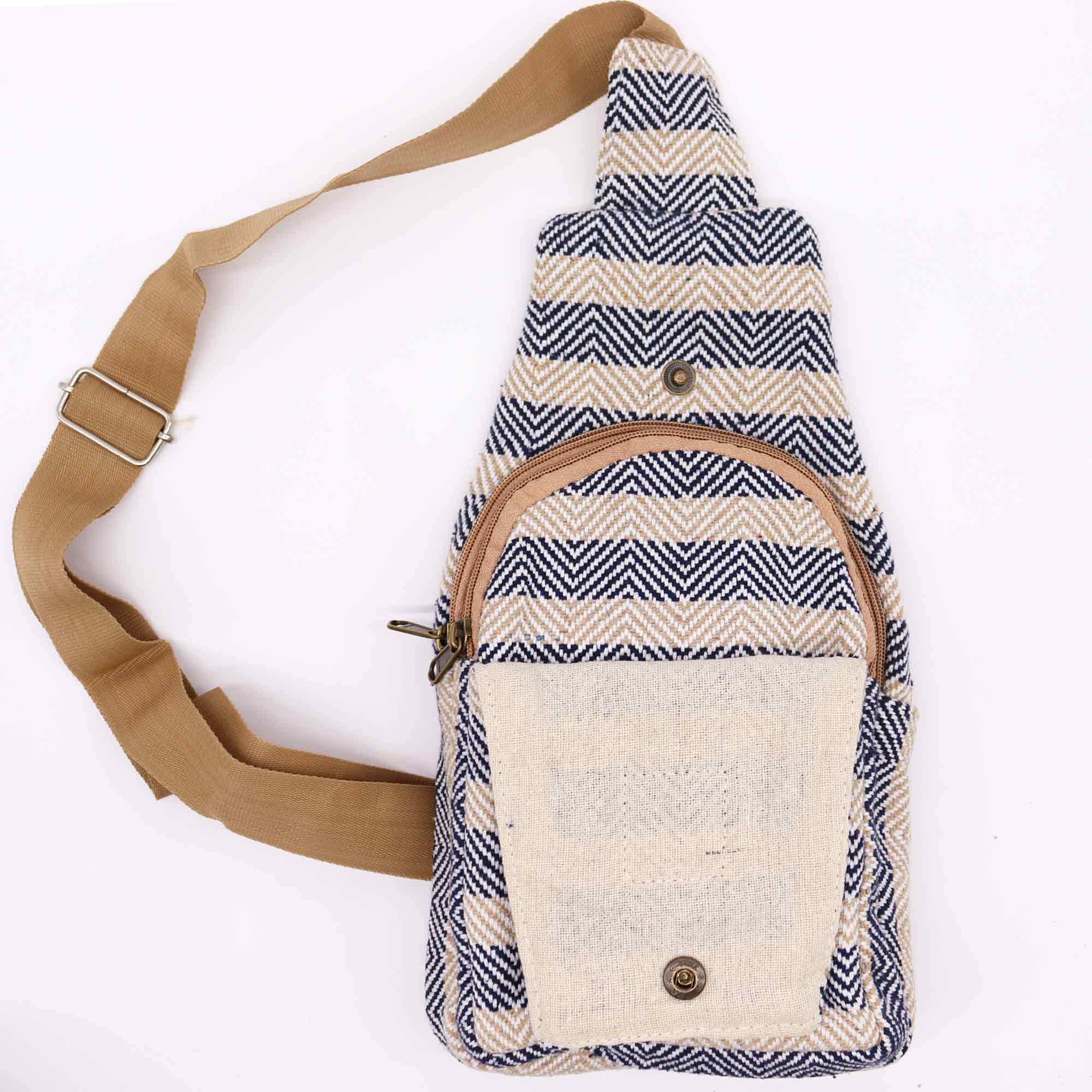 Cross-Body Bag Natural Cotton - Tan & Navy - Image 2