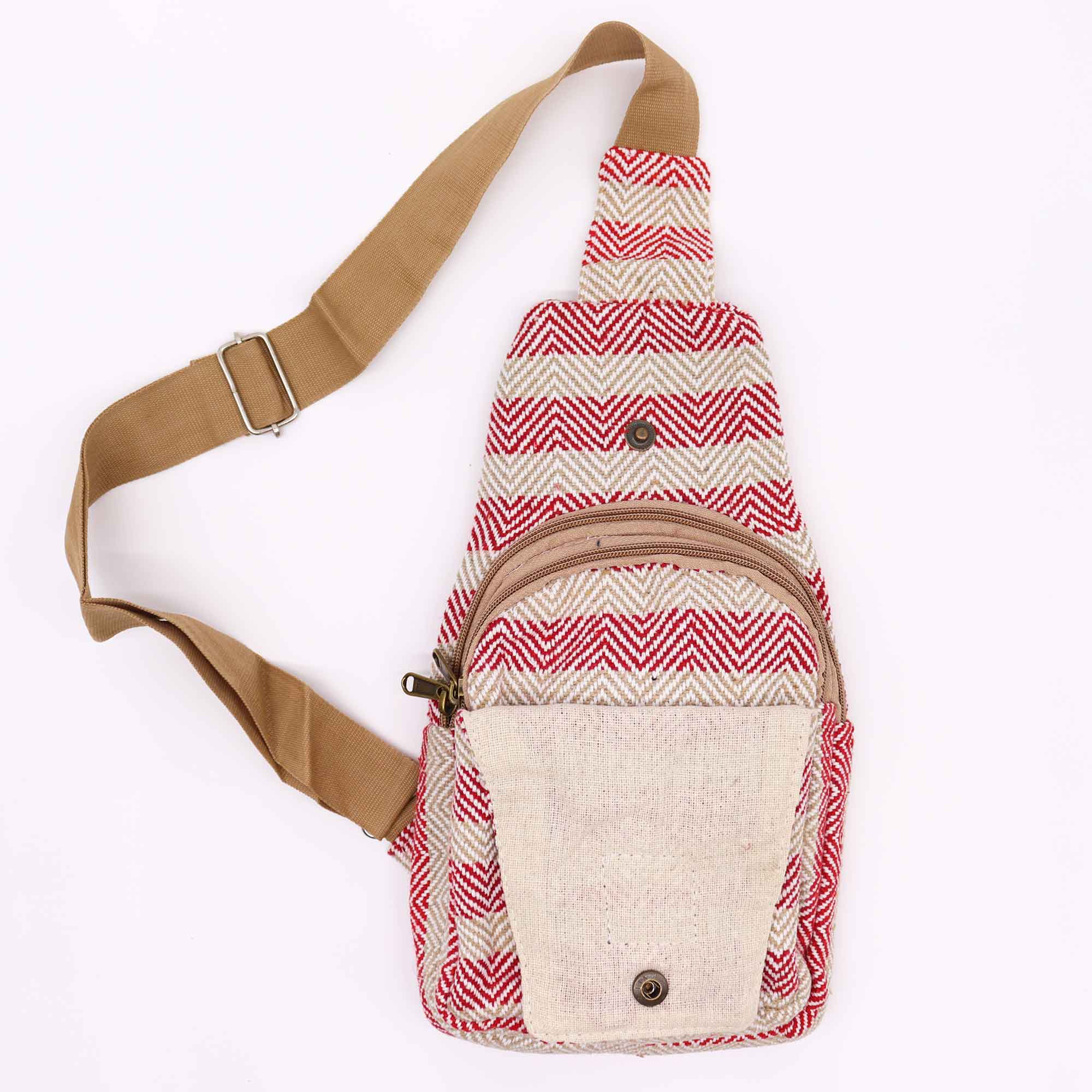 Cross-Body Bag Natural Cotton - Tan & Pink - Image 2