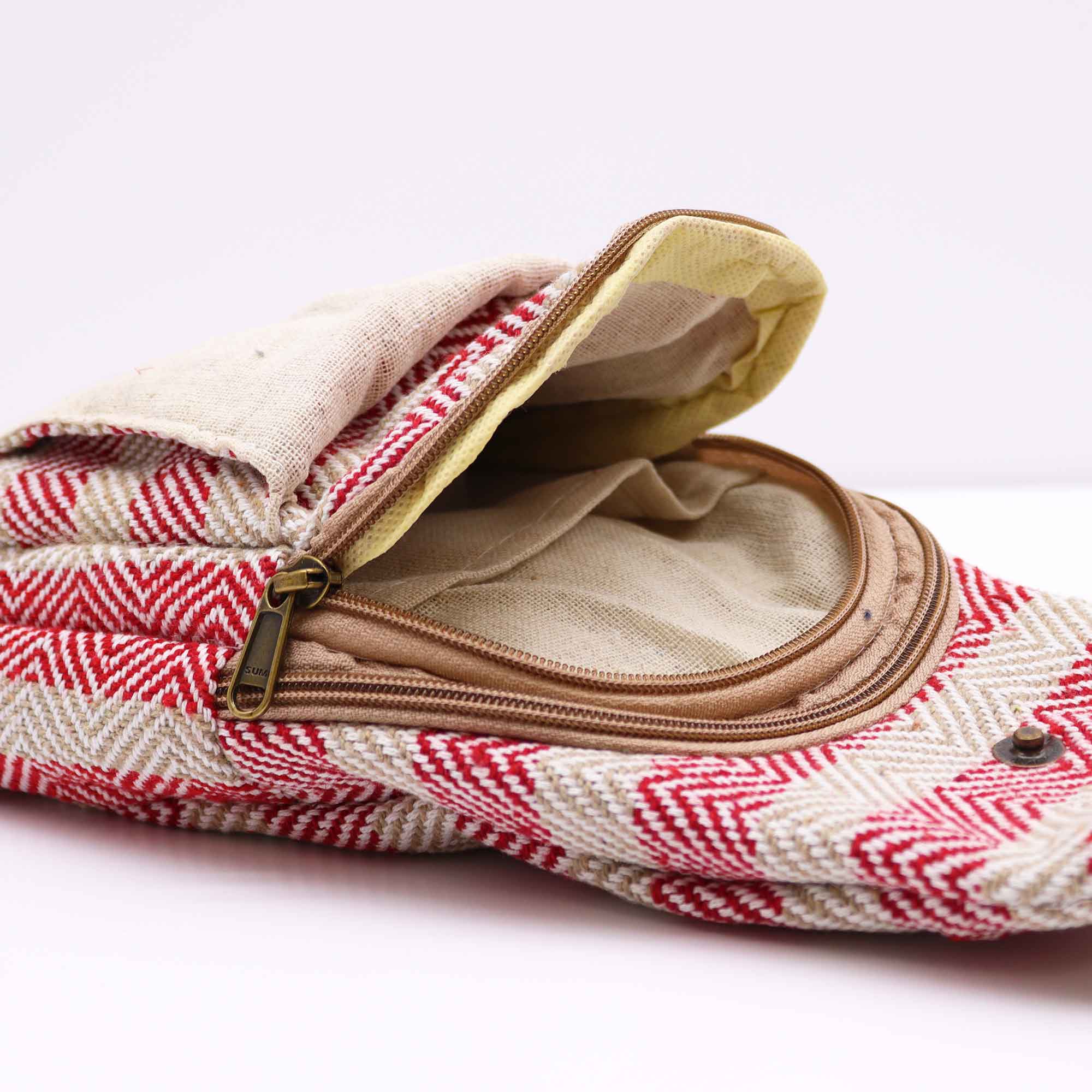 Cross-Body Bag Natural Cotton - Tan & Pink - Image 3