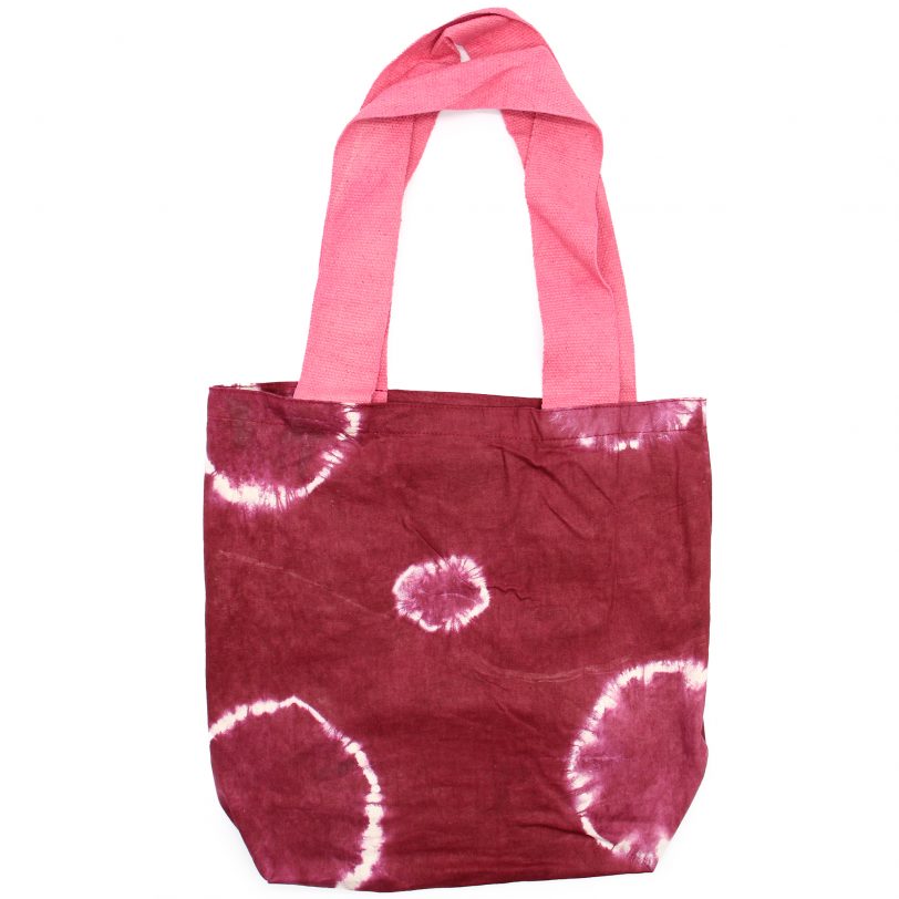 ntdb-06_01 Tie-Dye Cotton Bag Maroon Rings - Pink Handle