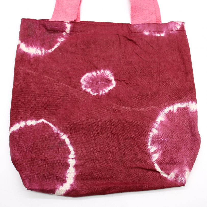 ntdb-06_02 Tie-Dye Cotton Bag Maroon Rings - Pink Handle