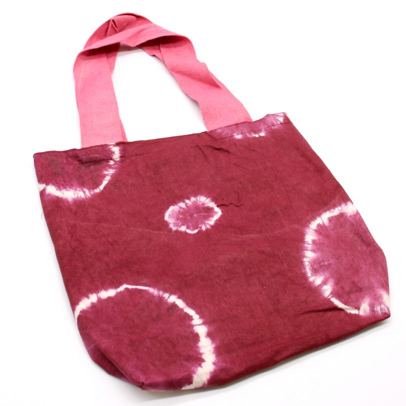 ntdb-06_03 Tie-Dye Cotton Bag Maroon Rings - Pink Handle