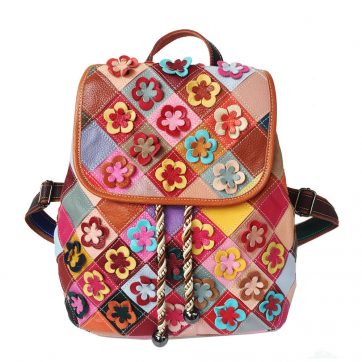 Colourful Leather Rhombus Backpack