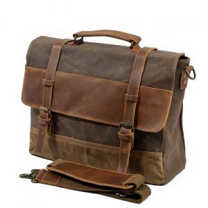 Leather And Waterproof Canvas Men's Briefcase