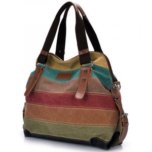 Rainbow Striped Canvas Bag|Fashionable Combination