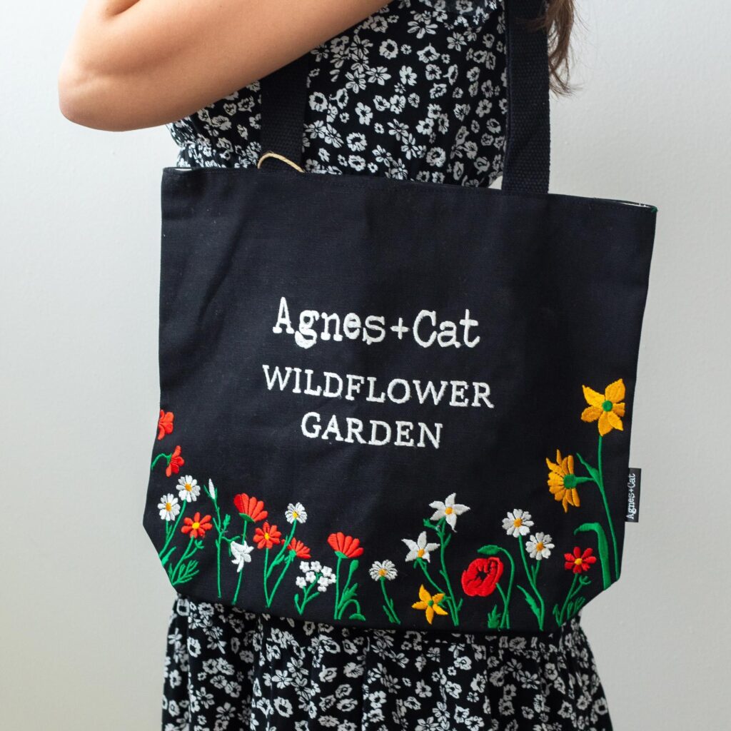 Agnes + Cat Black Tote Bag - Wildflower Garden