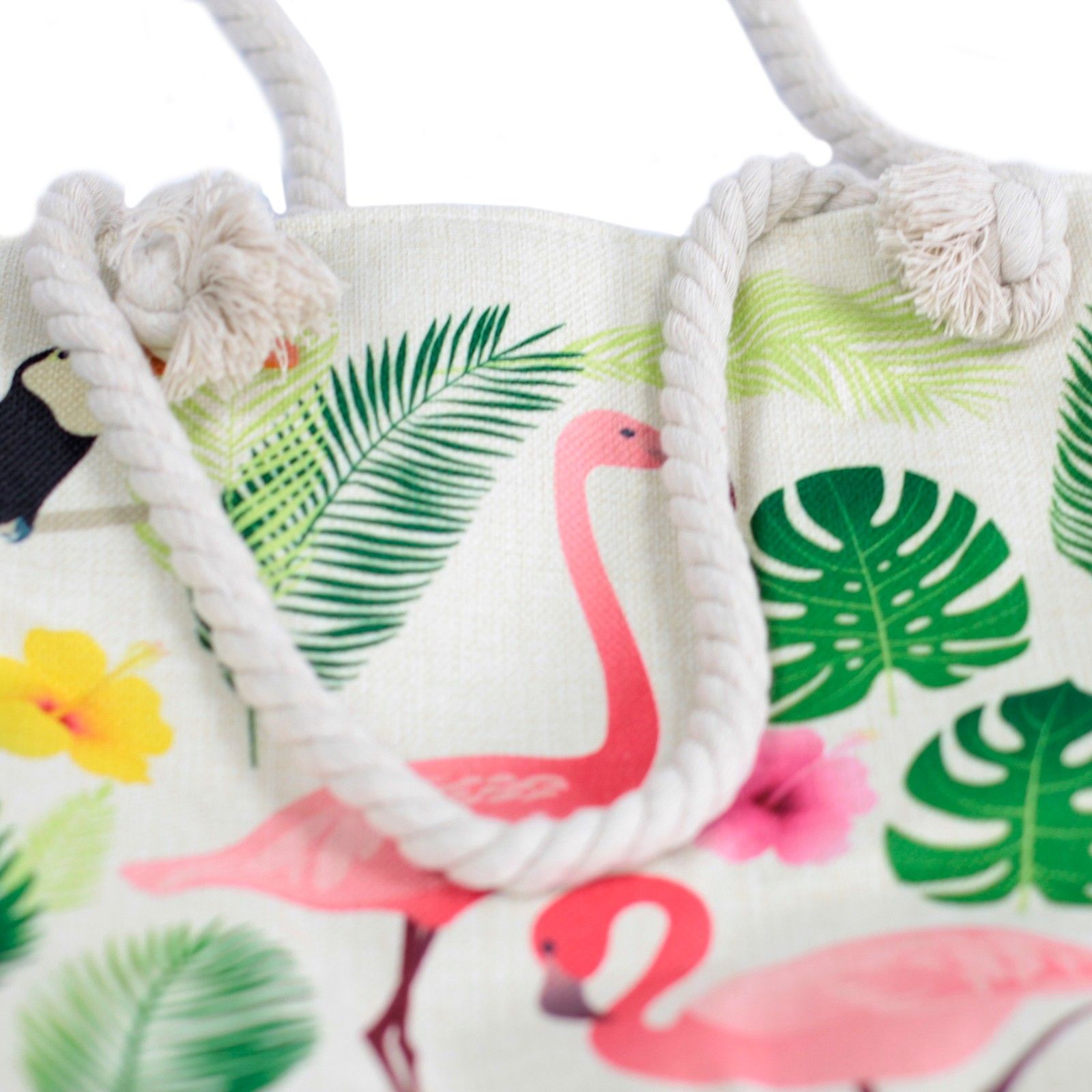 Flamingo & Tropical Botanical Woven Canvas Tote Bag - Image 6