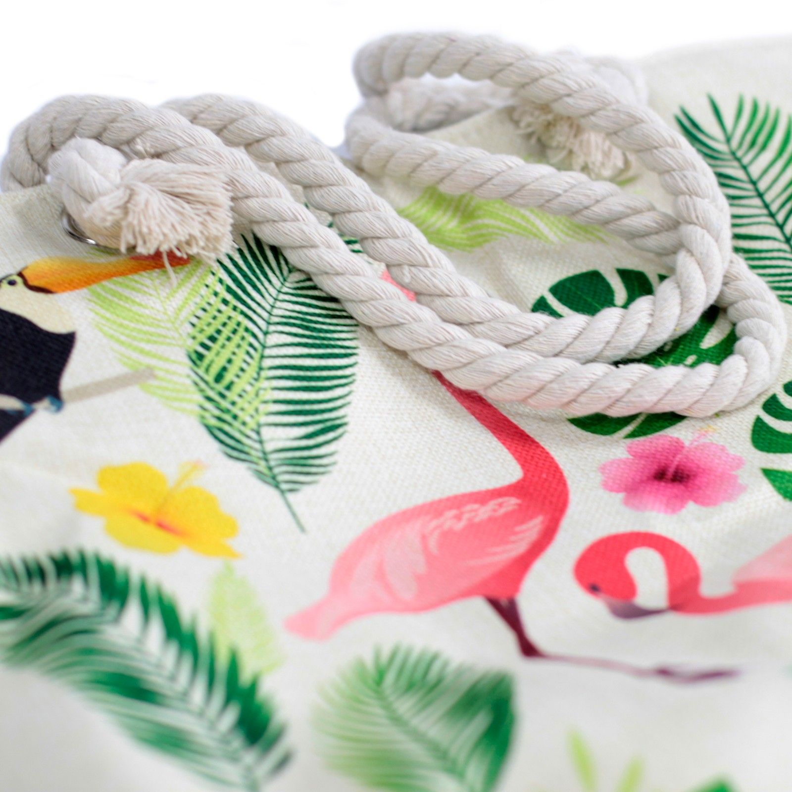 Flamingo & Tropical Botanical Woven Canvas Tote Bag - Image 5