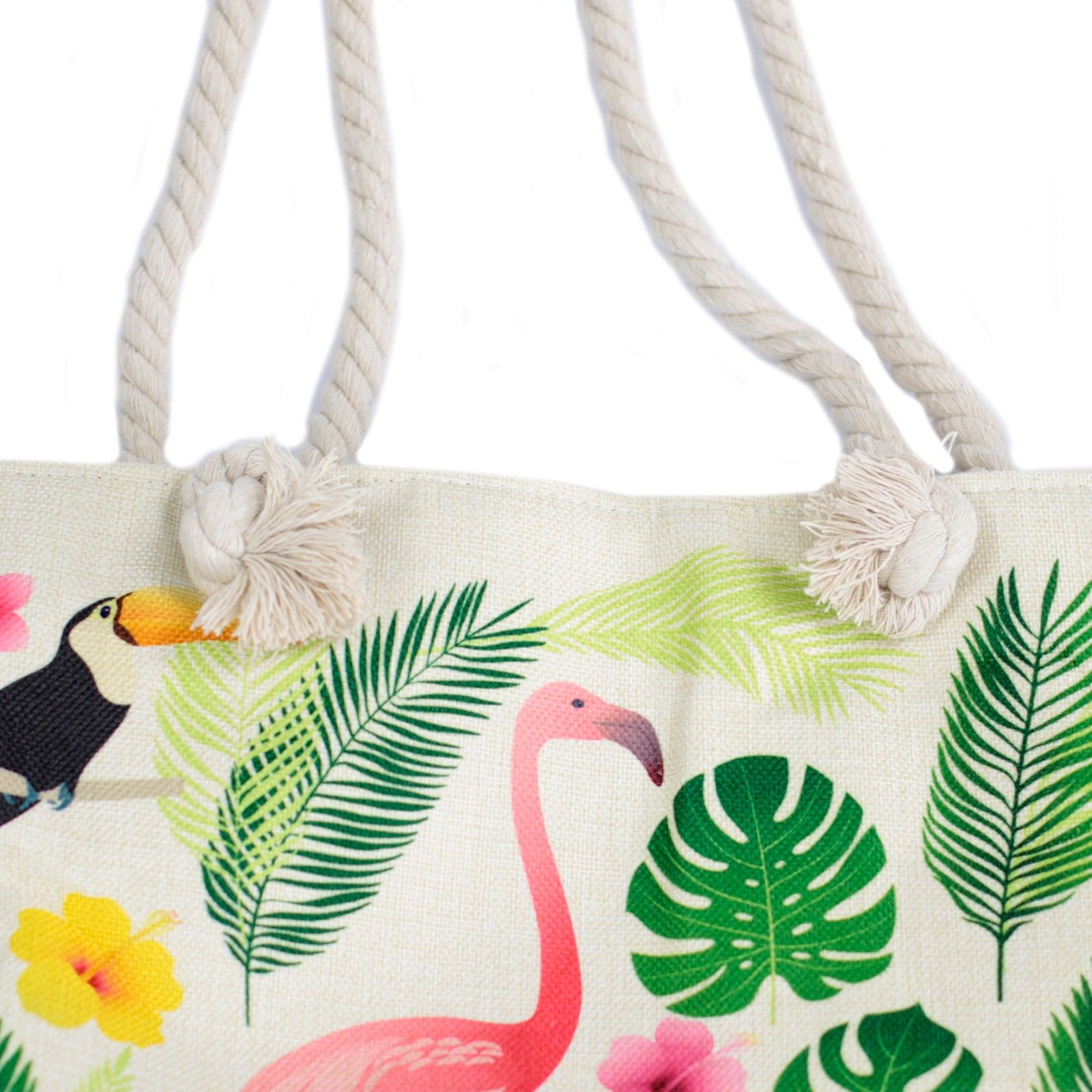 Flamingo & Tropical Botanical Woven Canvas Tote Bag - Image 4