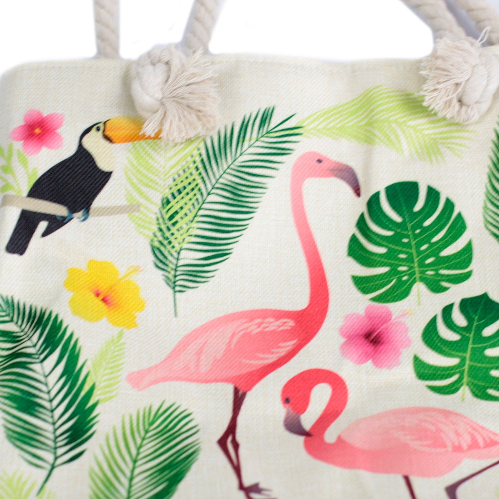 Flamingo & Tropical Botanical Woven Canvas Tote Bag - Image 3